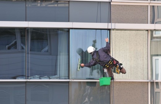 Cleaning Windows with Suspended Scaffolding